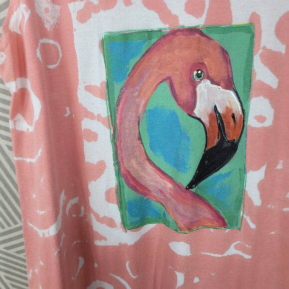 Vtg 90s Flamingo Beach Shirt Dress Small Medium Pink Maxi Long Tie Dye Choice Up - Picture 5 of 7